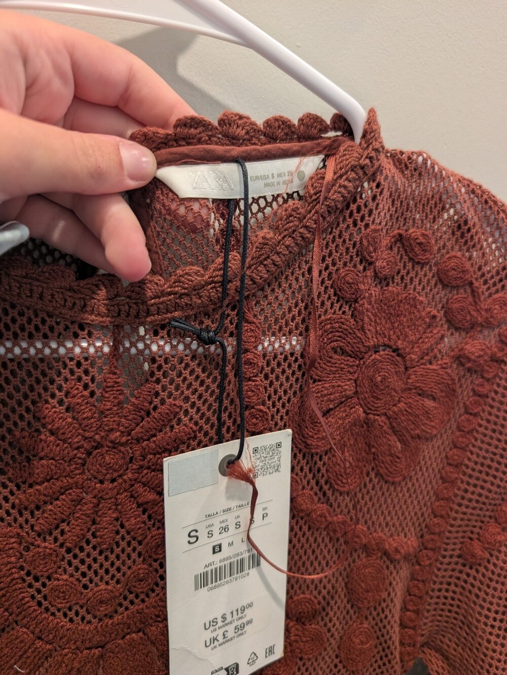 Zara NWT ZW Collection Combination Dress 6895/283 Brown Lace Size Small Bohemian - Picture 3 of 5